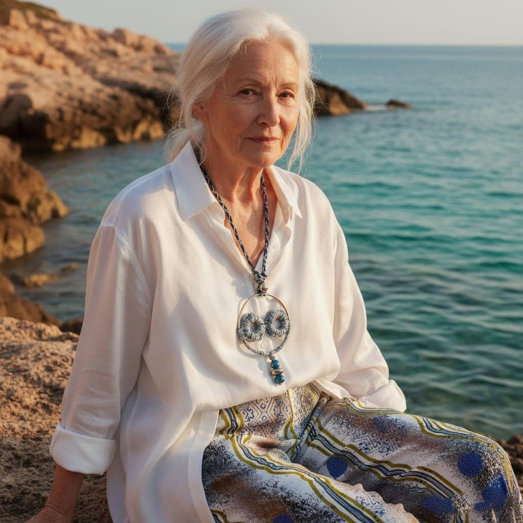 collana artigianale ultramar sand in crochet e lapislazzuli -phaniac