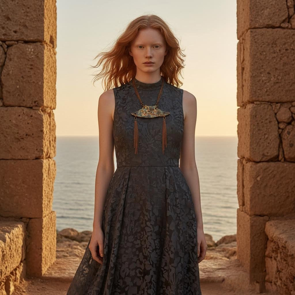 collana artigianale boho in ceramica e metallo algas-phaniac