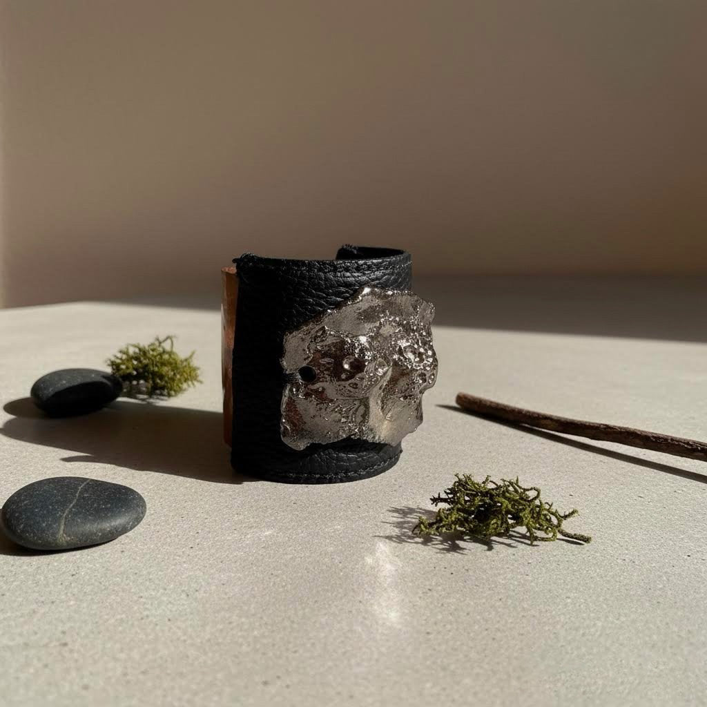 bracciale medio in pelle, ceramica e rame algas-phaniac