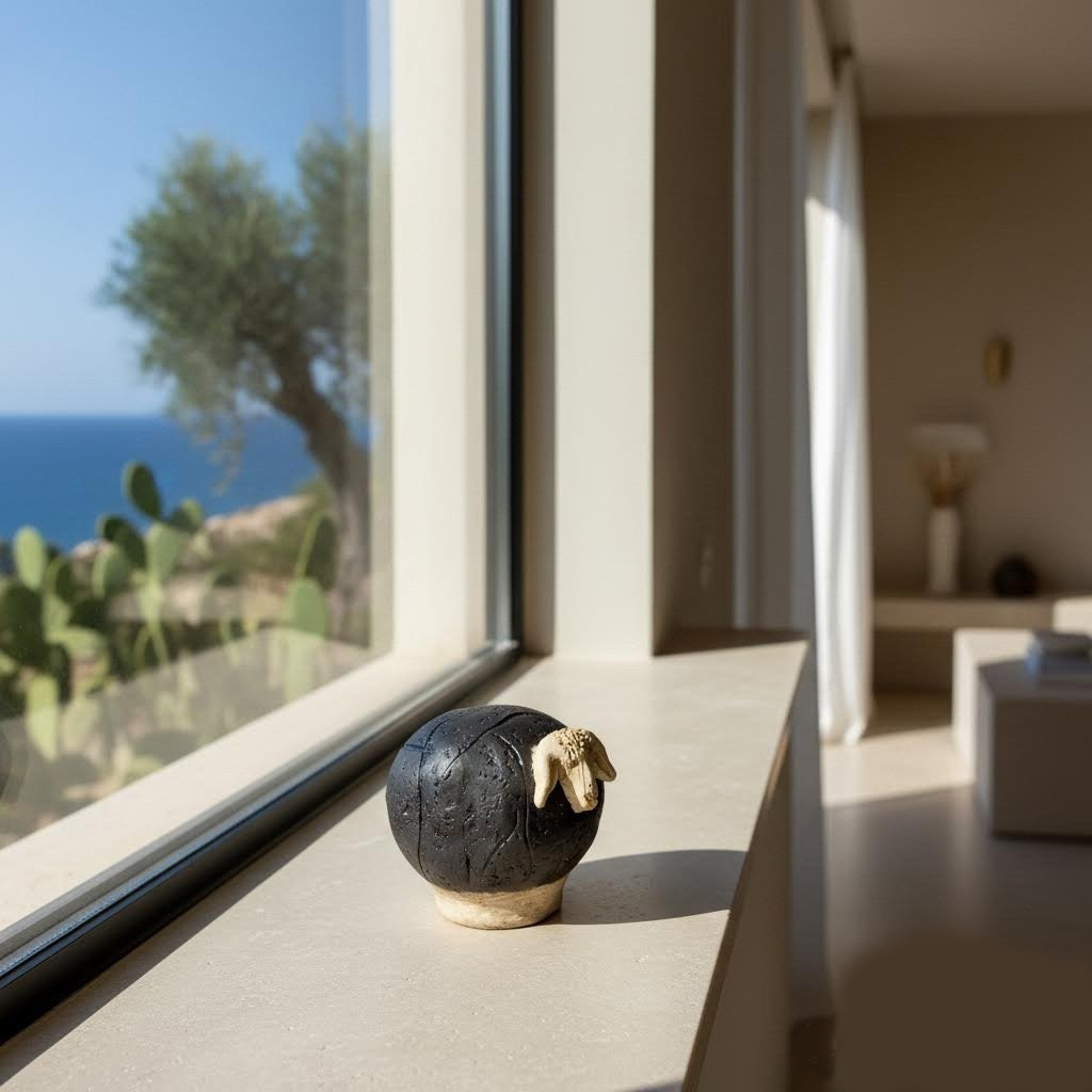 statuina Bre.bei nieddu contemporanea in gres nero e chiaro-phaniac