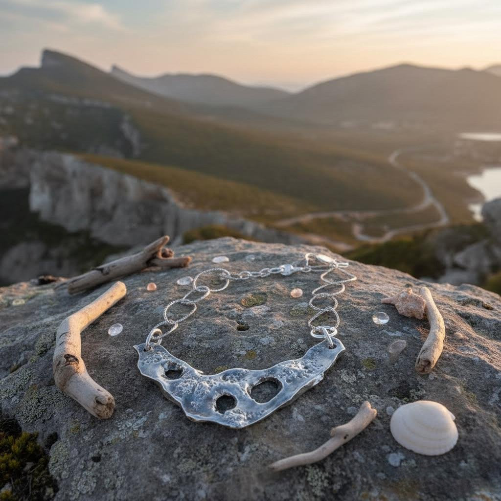 collana artigianale in ceramica argento e acciaio algas-phaniac