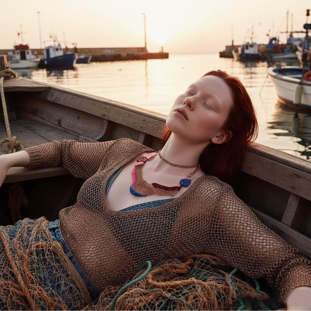 Collana Artigianale Filus Tramontana in crochet rame e viscosa-phaniac