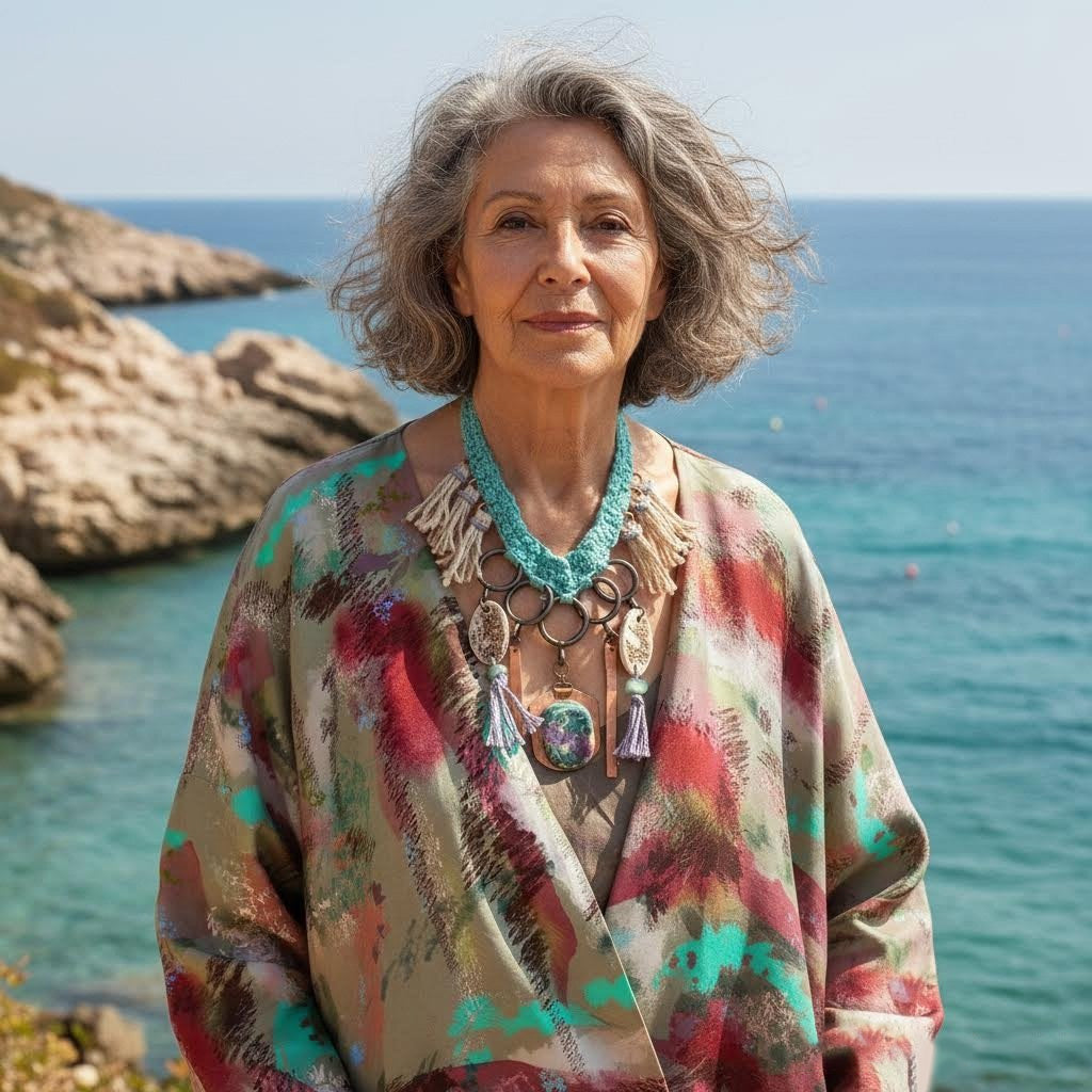 collana boho la.goon in crochet, rame e ceramica -phaniac