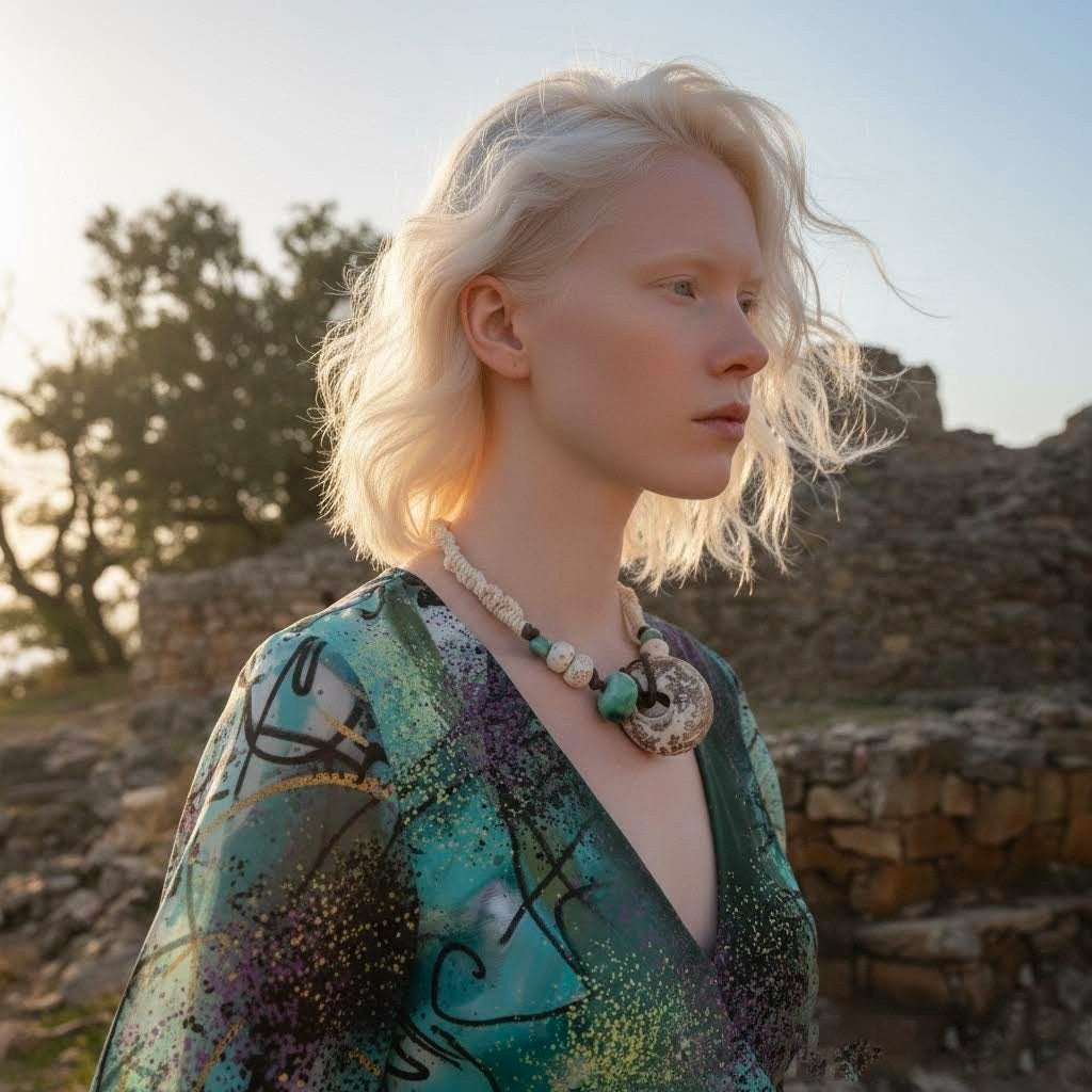 collana artigianale Nuraxadoni in corda, ceramica -Phaniac