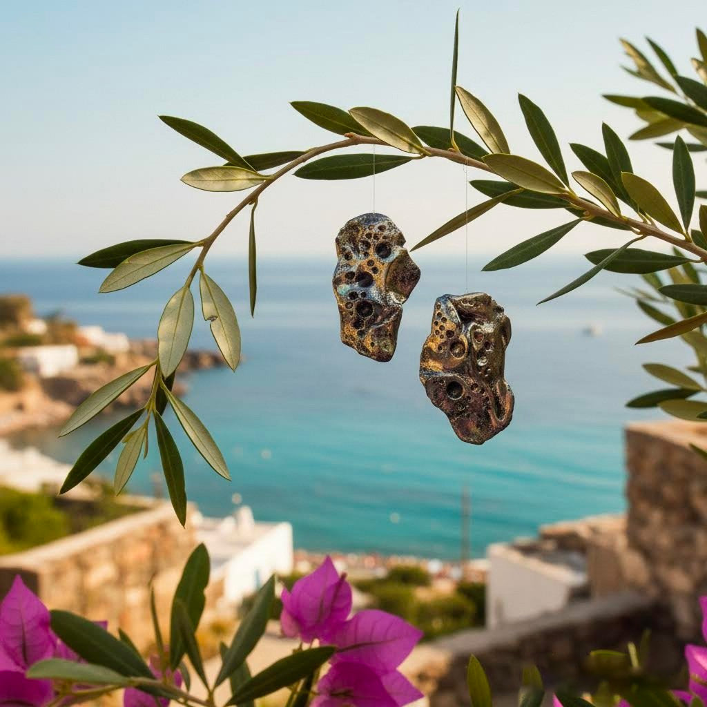 Orecchini scultura medi in ceramica smaltata argento madreperla Algas-phaniac