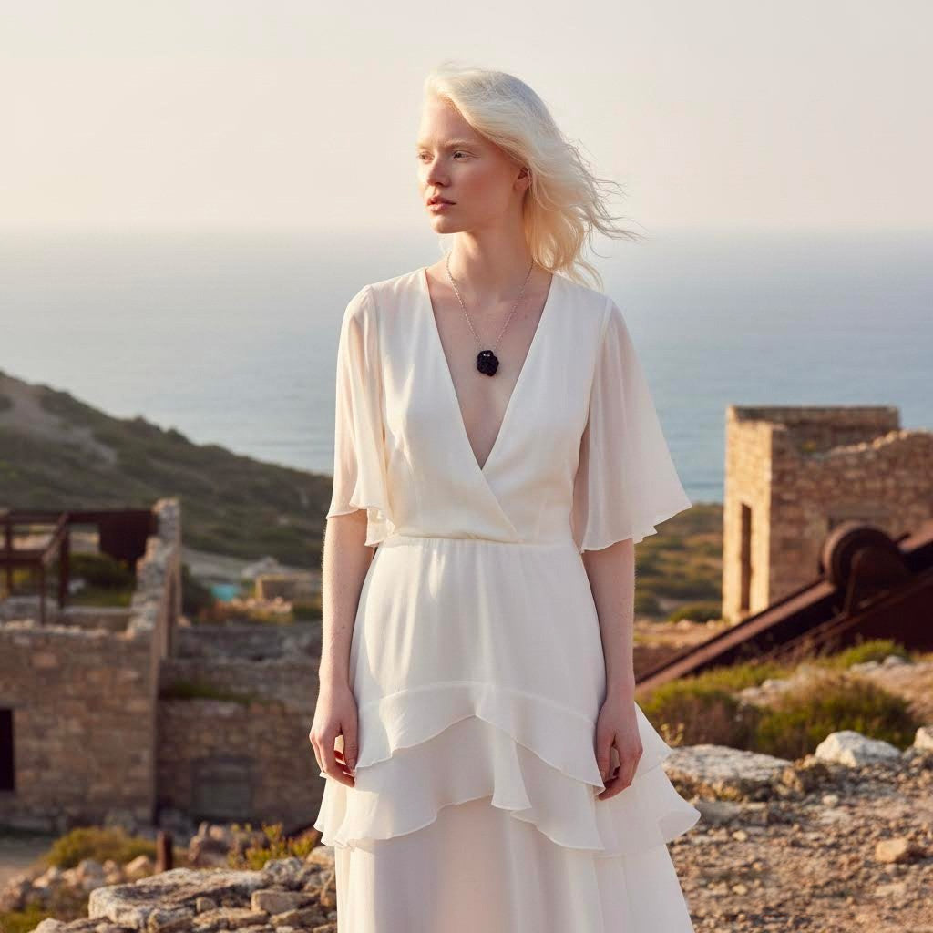collana artigianale con ciondolo in gres nero e argento 925- perda niedda-phaniac
