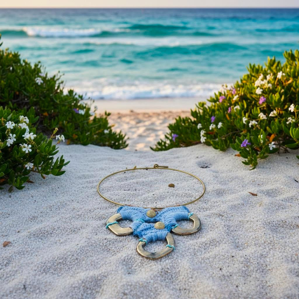 collier Andalas crochet di cotone, ceramica e ottone -phaniac