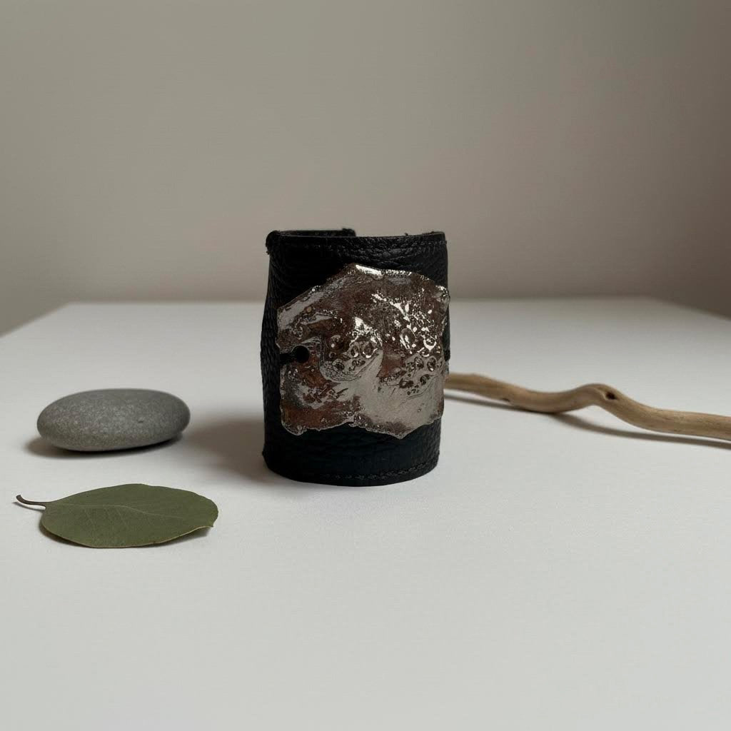 bracciale medio in pelle, ceramica e rame algas-phaniac