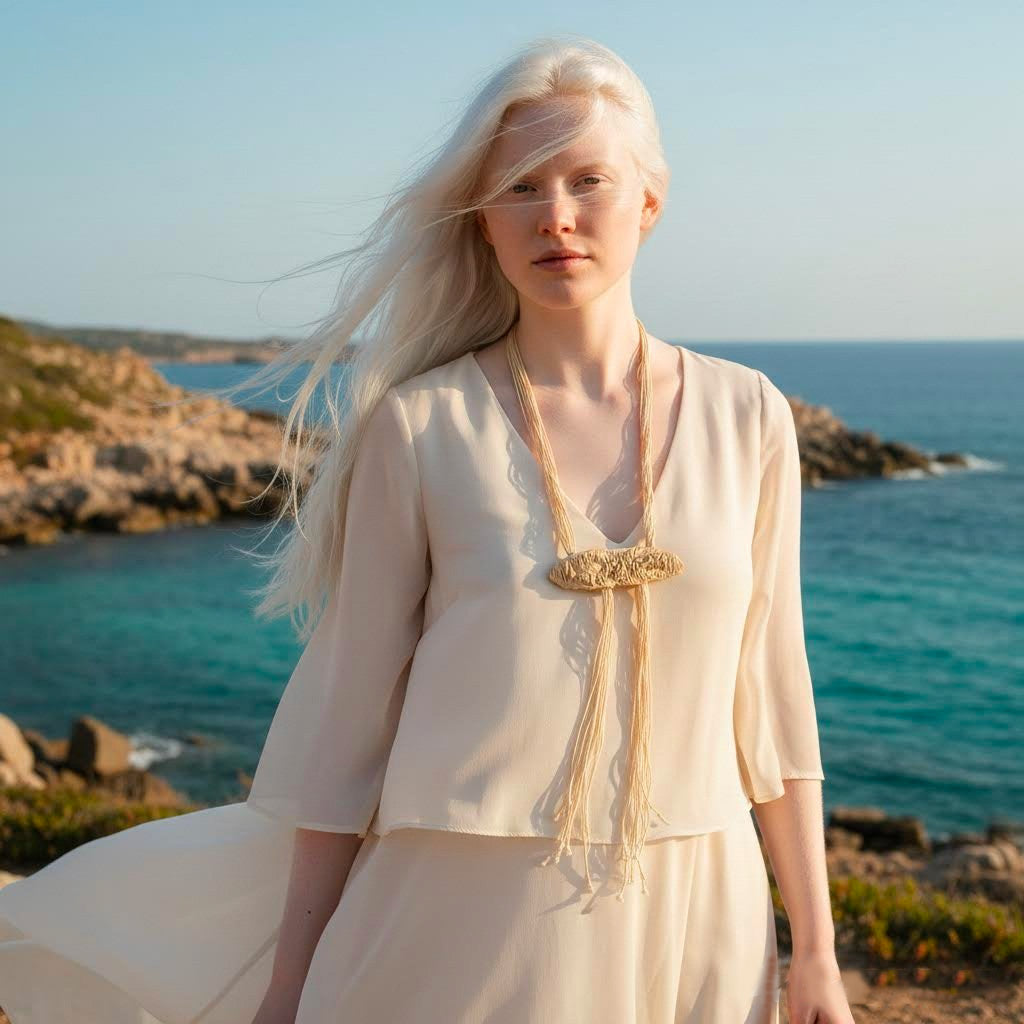 collana artigianale Neptune lecru' unga neptune in corda e gres -phaniac
