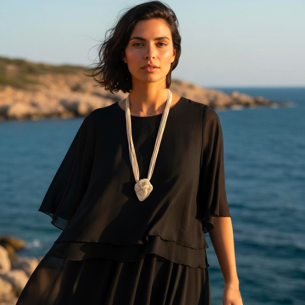 collana artigianale middle neptune in corda e gres senza metallo- phaniac 