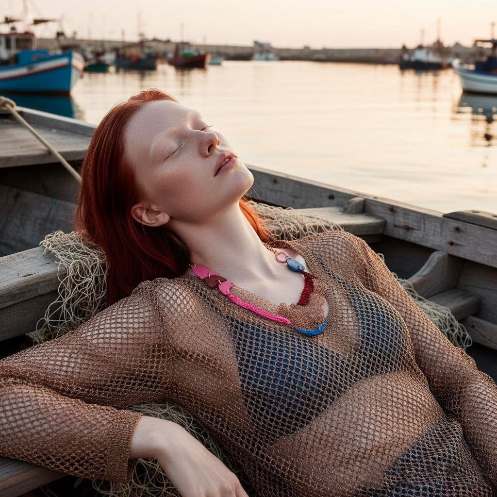 Collana Artigianale Filus Tramontana in crochet rame e viscosa-phaniac