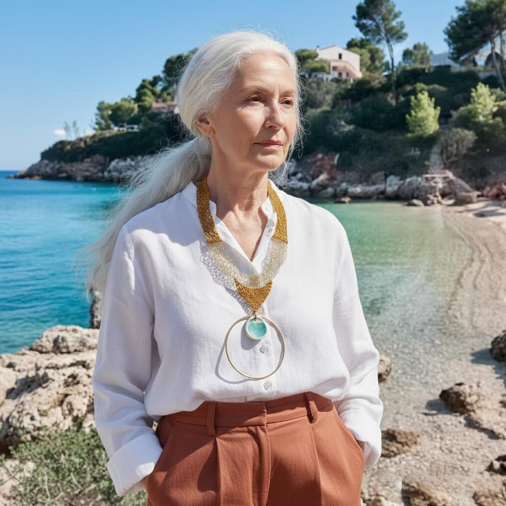 collana artigianale Nora crochet, ceramica e metallo dorato-phaniac