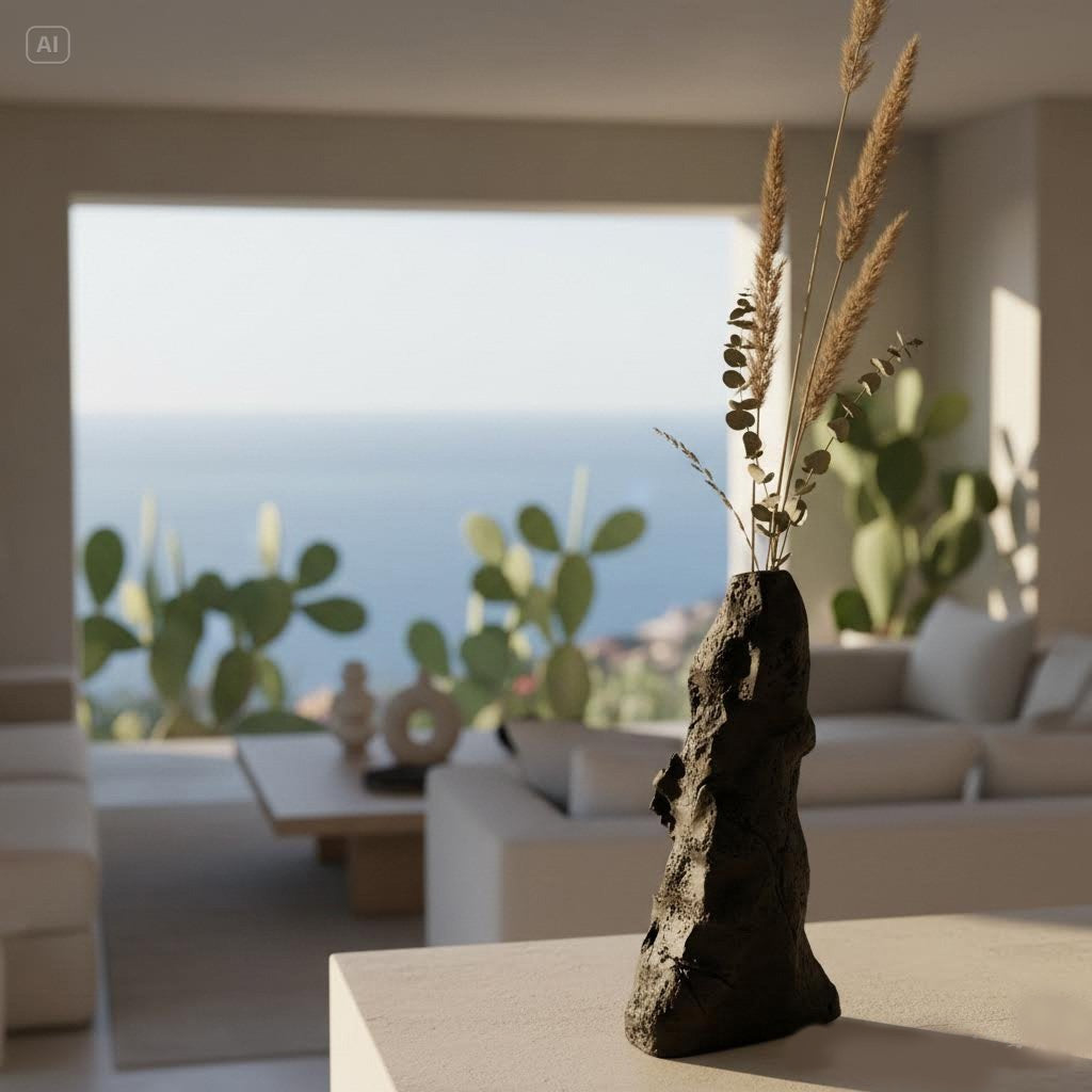 vaso scultura irregolare perda niedda in gres nero-phaniac