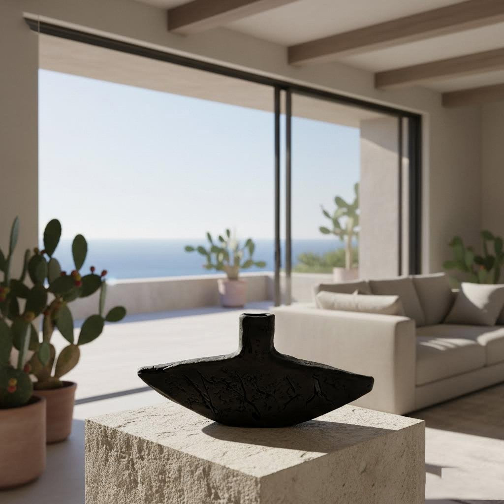 vaso scultura mezzaluna perda niedda in gres nero-phaniac