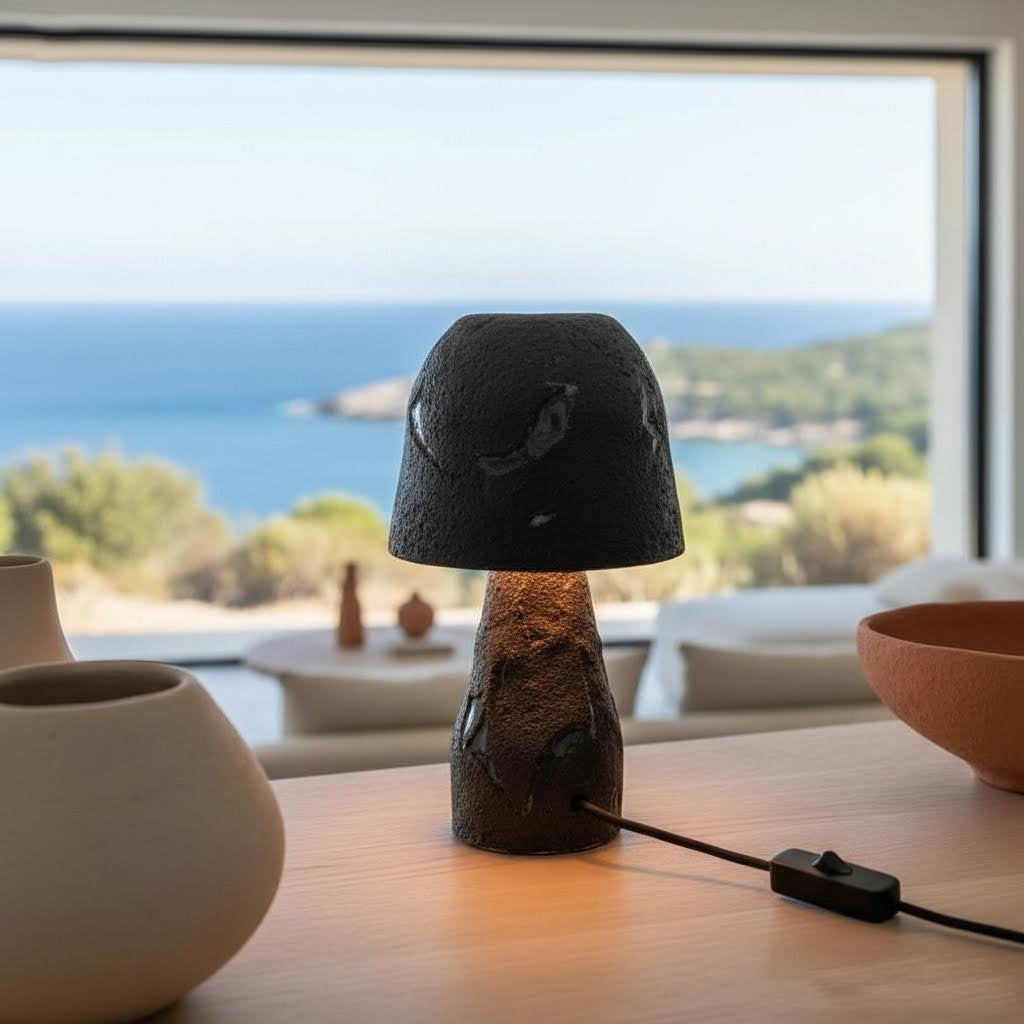 Perda Niedda- Lampada scultura da tavolo in gres nero sardegna
