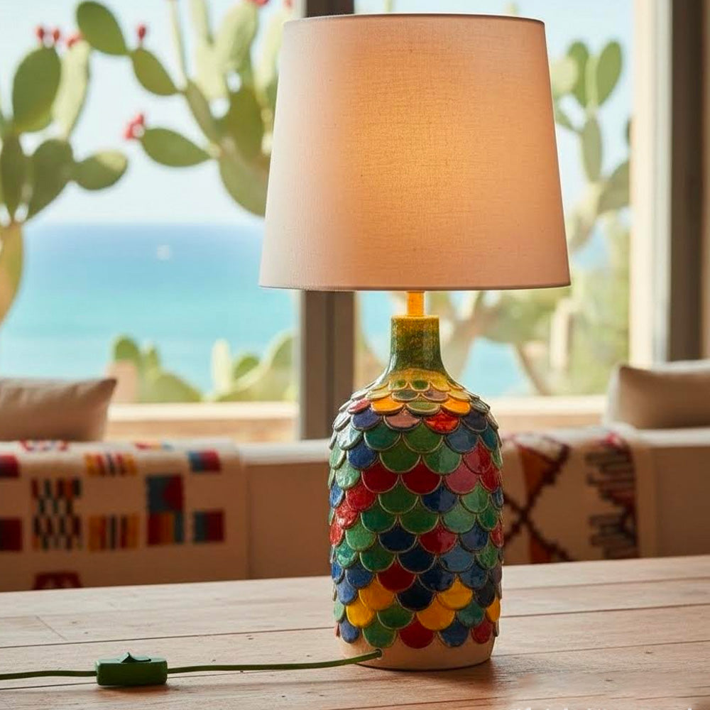 alguer-Lampada da tavolo in ceramica multicolor decorata a mano in sardegna