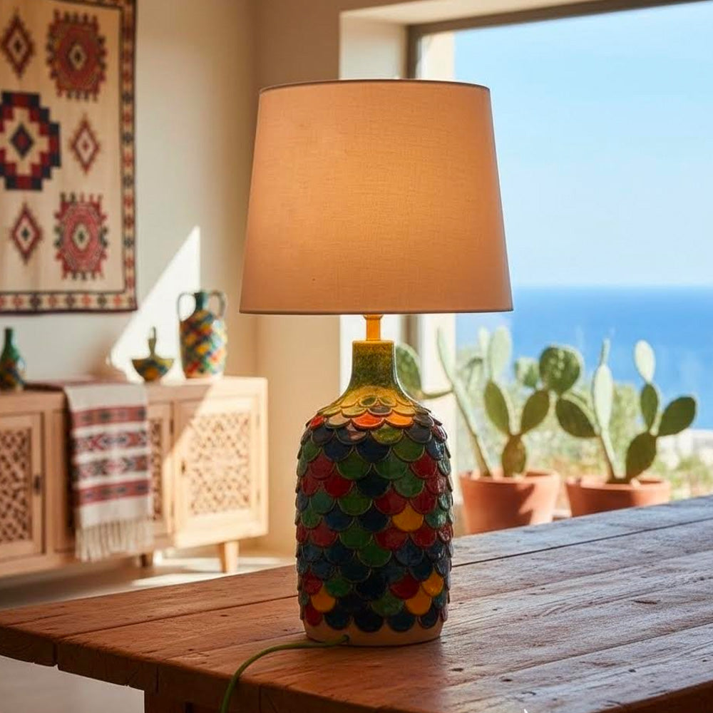 alguer-Lampada da tavolo in ceramica multicolor decorata a mano in sardegna