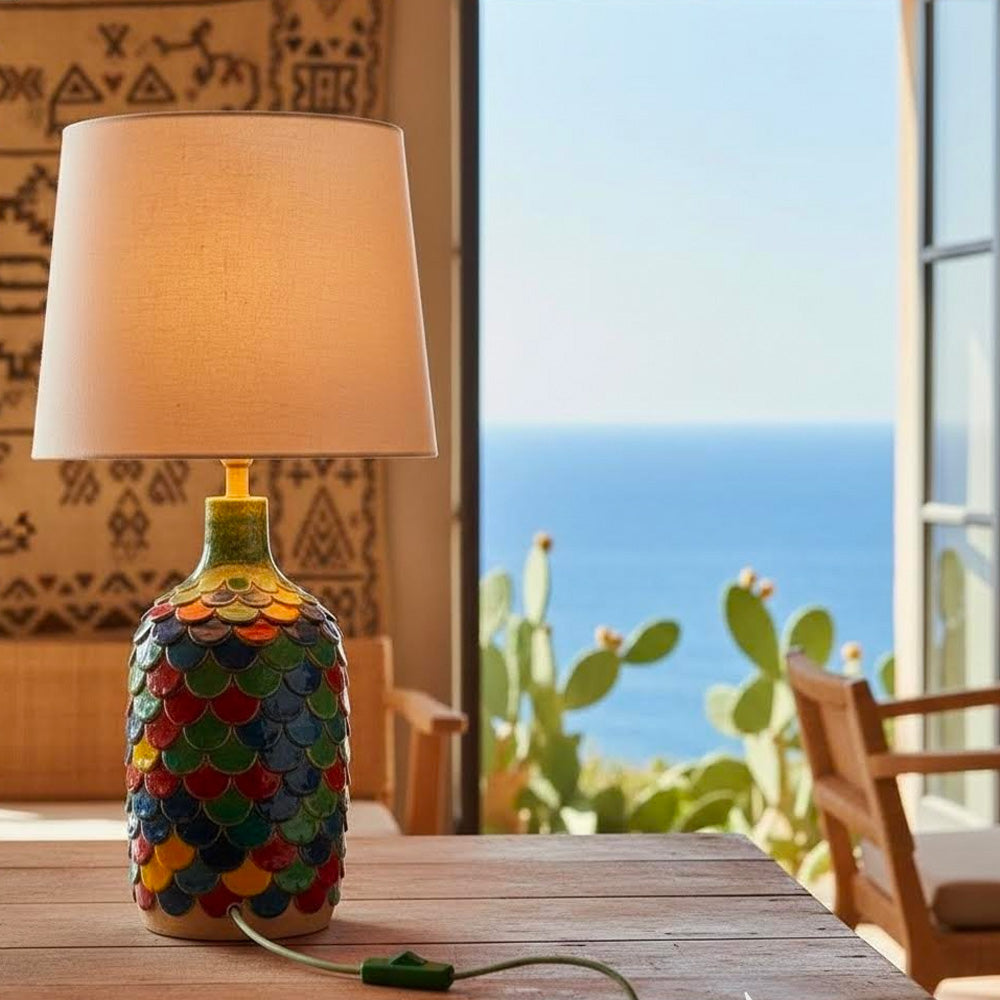 alguer-Lampada da tavolo in ceramica multicolor decorata a mano in sardegna