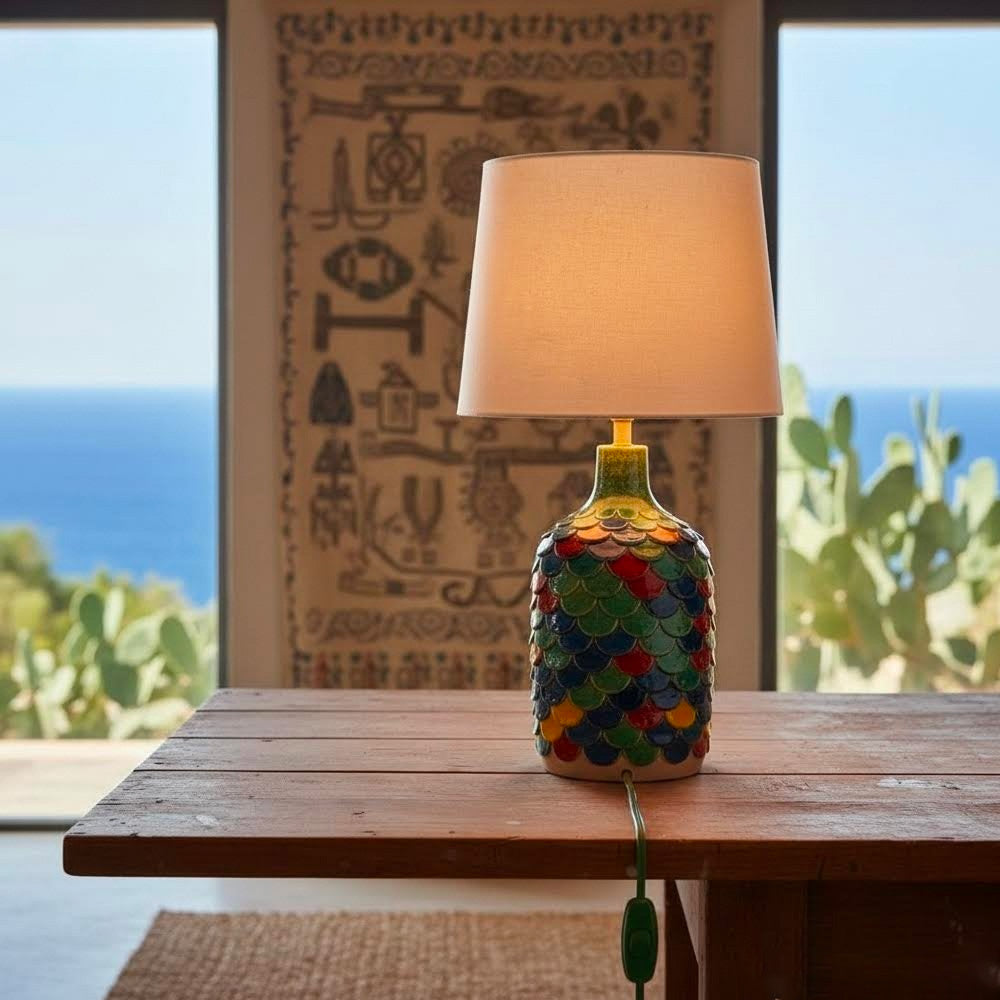 alguer-Lampada da tavolo in ceramica multicolor decorata a mano in sardegna