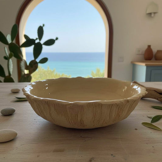 Neptune ciotola scultura artigianale in gres materico