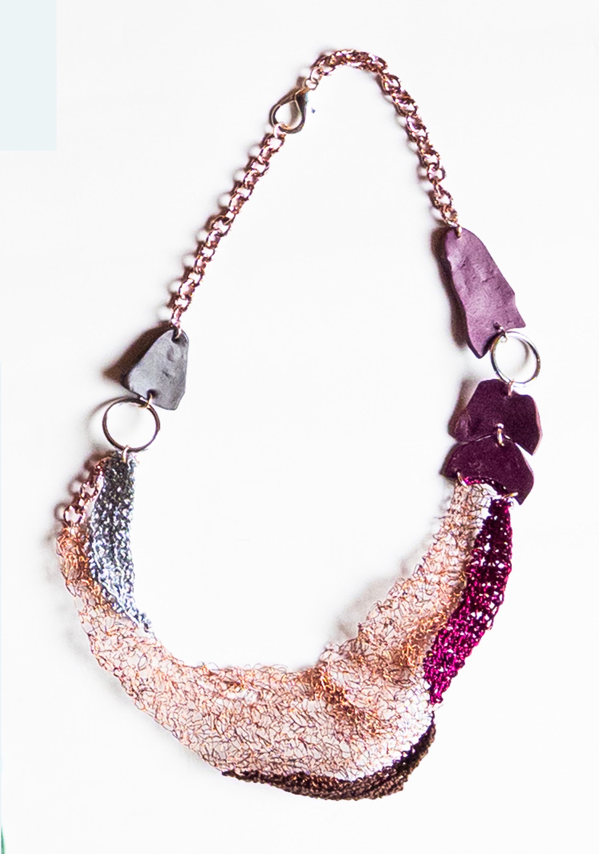 collana artigianale crochet rame e viscosa Filus Libeccio-phaniac