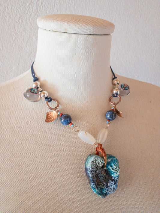 Orosei Necklace- Collana artigianale con cuore in ceramica - PhaniaC