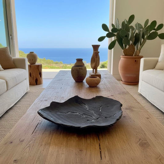 Perda Niedda- piatto medio scultura artigianale in ceramica nera