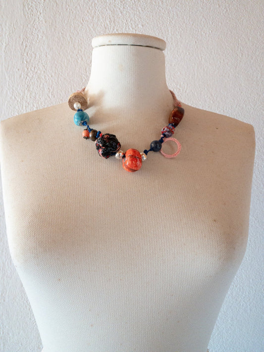 Spargi necklace- Collana artigianale multicolor in ceramica e cotone - PhaniaC