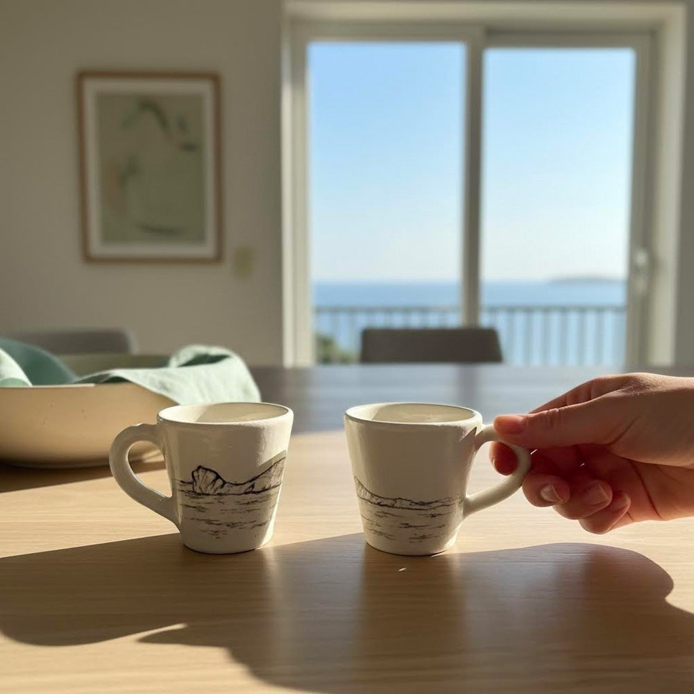 tazzina da caffe' artigianale dipinta a mano-capo Caccia- Alghero