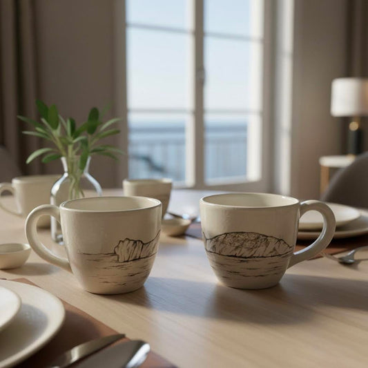 Tazza artigianale in terraglia bianca dipinta a mano-Capo Caccia - Alghero